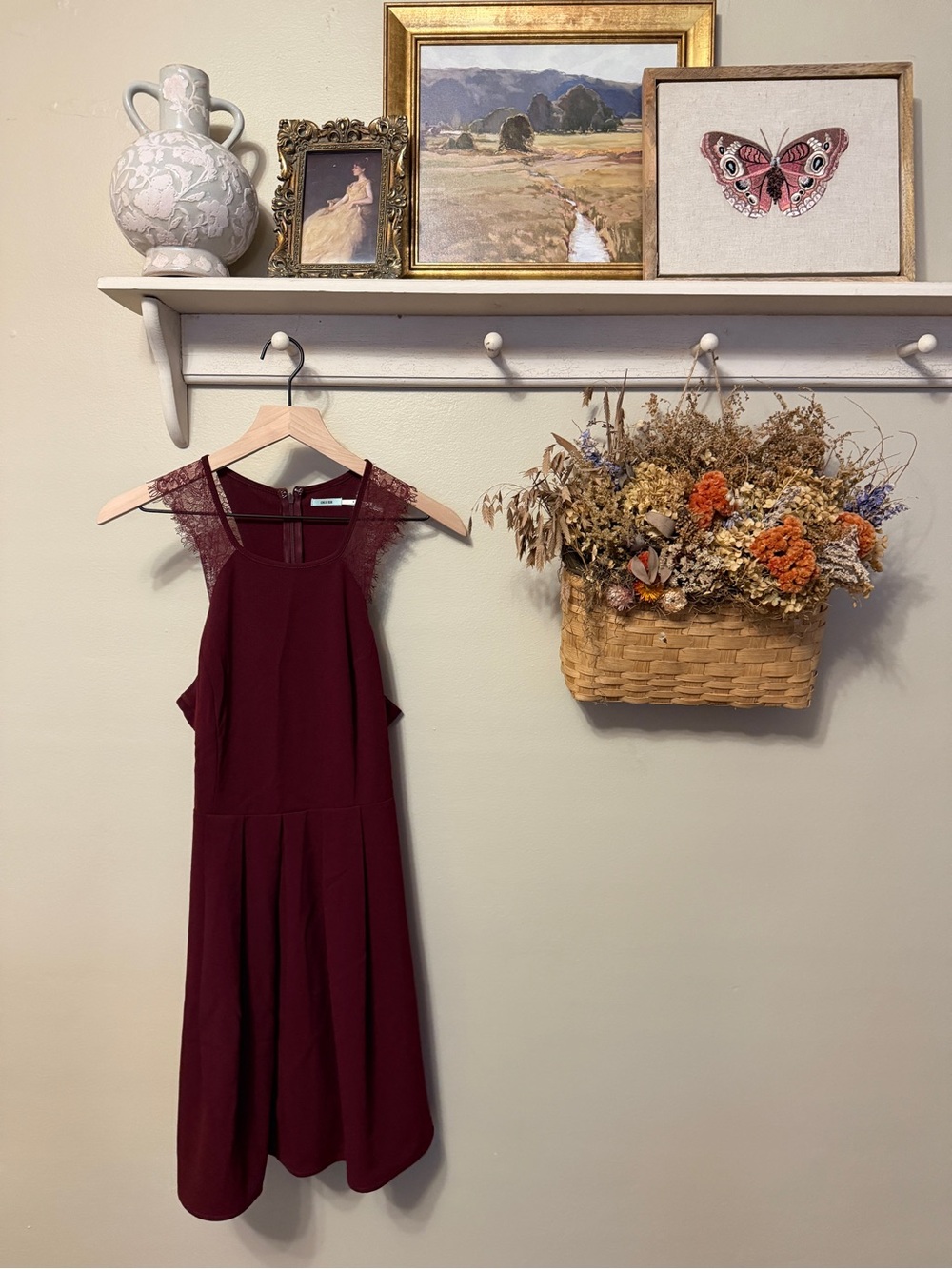 Kimchi Blue Sleeveless Mini Dress in Deep Wine with Lace Shoulders